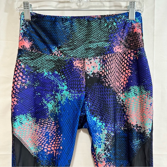 Multi-Colored Snake Print Workout Gym Legging Pants w/Sheer Black Mesh Front Med - Picture 4 of 8